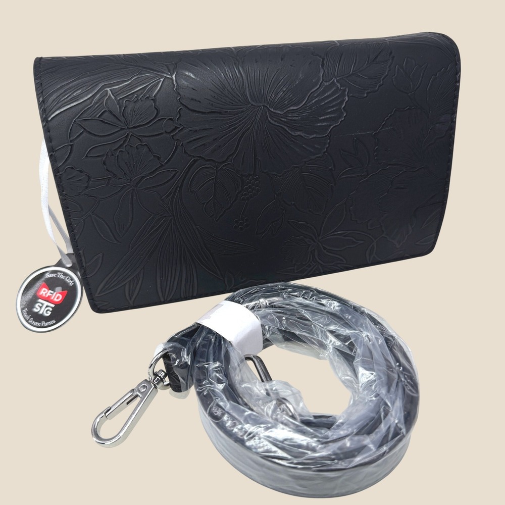 New Save The Girls Crossbody Bag Women OS Vista Vail Black Floral Touch Screen